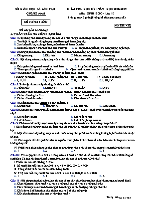 Đề kiểm tra học kỳ I môn Sinh học Lớp 10 - Mã đề 422 - Năm học 2018-2019 - Sở giáo dục và đào tạo tỉnh Quảng Nam